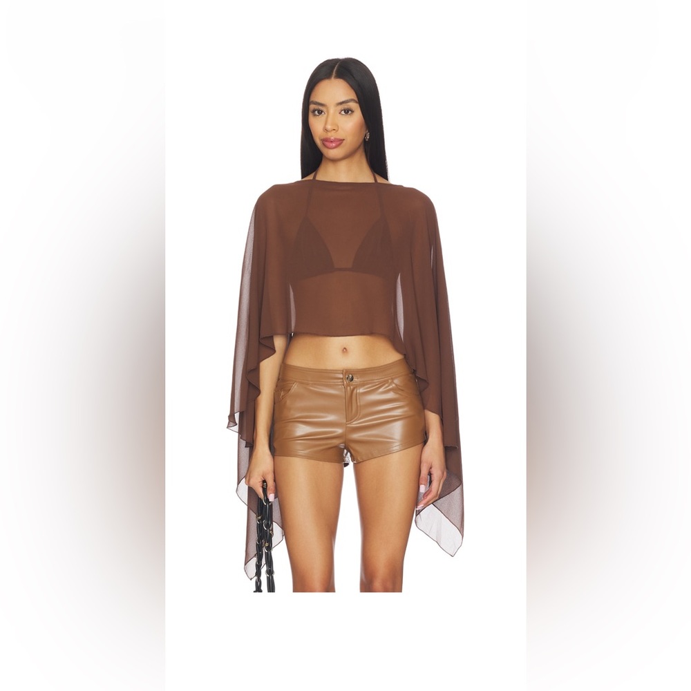 Elegant Brown Sheer Cape Top